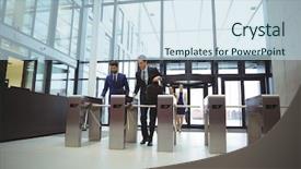  Presentation with shenandoah north gate - Presentation theme enhanced with sophisticated - businesspeople scanning their cards background and a sky blue colored foreground