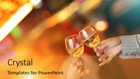  Presentation with celebration - Audience pleasing PPT theme consisting of sophisticated - celebration hands holding glasses making backdrop and a gold colored foreground