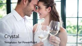  Presentation with restaurant toasting - Colorful theme enhanced with sophisticated - couple looking face to face backdrop and a lemonade colored foreground