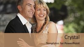  Presentation with aged - Slide deck consisting of sophisticated - happy elegant middle aged couple background and a coral colored foreground