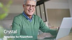  Presentation with ict modern laptop - Audience pleasing PPT theme consisting of sophisticated - modern senior man working backdrop and a ocean colored foreground