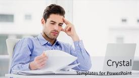  Presentation with diary - Beautiful presentation featuring sophisticated - worried businessman looking at diary backdrop and a light blue colored foreground