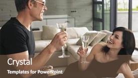  Presentation with living room - Presentation having sophisticated - young man and woman drinking background and a violet colored foreground