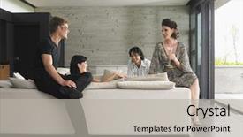  Presentation with living room - Colorful theme enhanced with sophisticated - young multiethnic people drinking champagne backdrop and a light gray colored foreground