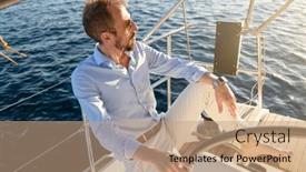 Presentation with yacht - PPT theme having sophisticated-man-steering-his-yacht background and a coral colored foreground