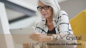  Presentation with sophisticated lifestyle - Audience pleasing PPT theme consisting of sophisticated senior woman indoors backdrop and a coral colored foreground