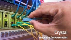 Presentation with switches - Amazing presentation theme having soporte - man connecting fiber network cables backdrop and a  colored foreground