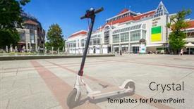  Presentation with electric scooter - Beautiful presentation theme featuring sopot-poland-june-19-2019 backdrop and a soft green colored foreground
