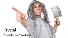  Presentation with old man - Slide deck with sorcerer - funny old man isolated background and a white colored foreground