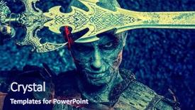  Presentation with armor - Amazing PPT layouts having sorcerer - halloween close-up portrait backdrop and a navy blue colored foreground