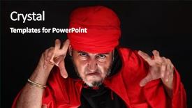  Presentation with magic - Audience pleasing PPT theme consisting of sorcerer is doing hypnosis backdrop and a wine colored foreground