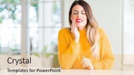  Presentation with illness - PPT layouts having sore - young beautiful woman wearing winter background and a yellow colored foreground