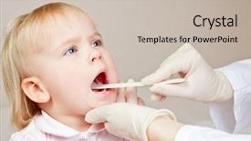  Presentation with pediatrician - Slides featuring open sores - pediatrician examining little girl's throat background and a soft green colored foreground