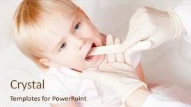  Presentation with pediatrician - PPT layouts featuring open sores - pediatrician examining little girl's throat background and a sky blue colored foreground