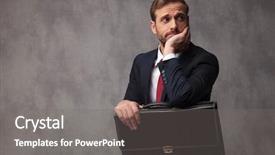  Presentation with nutrition chind - Beautiful slides featuring sad man - insecure businessman looks worried backdrop and a gray colored foreground