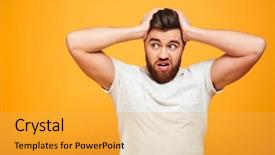  Presentation with hands holding - PPT theme featuring sorrowful - portrait of a puzzled bearded background and a yellow colored foreground