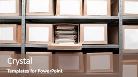  Presentation with archive - Colorful slide deck enhanced with sorting record - cardboard boxes with documents backdrop and a violet colored foreground