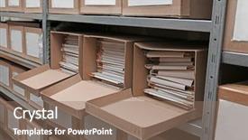  Presentation with archive - Amazing PPT theme having sorting record - cardboard boxes with documents backdrop and a coral colored foreground