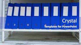  Presentation with archive - Slide set enhanced with sorting record - folders with documents on shelf background and a cobalt blue colored foreground