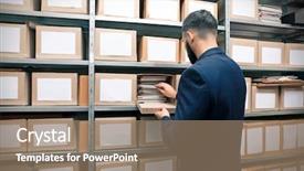  Presentation with archive - Colorful PPT theme enhanced with sorting record - man with documents in archive backdrop and a coral colored foreground