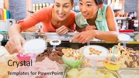  Presentation with ice cream cones - PPT theme with cones and sundaes in parlor background and a coral colored foreground