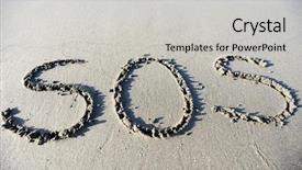  Presentation with sand - Beautiful slides featuring sos on sand beach backdrop and a light gray colored foreground