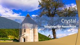  Presentation with devils - Slides consisting of soteska devils tower park pavilion 17th century krka river valley slovenia background and a ocean colored foreground