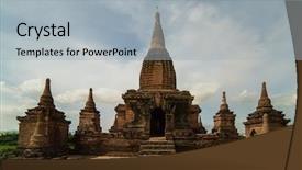  Presentation with myanmar bagan - Amazing PPT theme having sotheast asia history - bagan temple at full moon backdrop and a light gray colored foreground