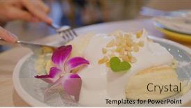  Presentation with pancake - Colorful presentation enhanced with souffle-pancake-with-cream backdrop and a coral colored foreground