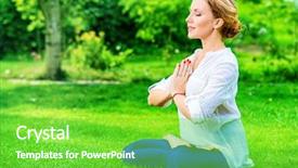  Presentation with healthy lifestyle - Audience pleasing PPT theme consisting of soul - beautiful young woman doing yoga backdrop and a seafoam green colored foreground