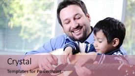  Presentation with silhouette of father and son - Amazing PPT theme having soul family - father and son playing guitar backdrop and a coral colored foreground