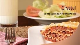  Presentation with dinner - PPT theme with soul food - cheesy lasagna dinner small depth background and a yellow colored foreground