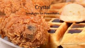  Presentation with waffles - Beautiful PPT theme featuring soul food - closeup of chicken and waffles backdrop and a gold colored foreground