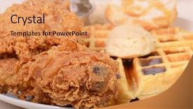  Presentation with maple - Colorful theme enhanced with soul food - closeup of chicken and waffles backdrop and a coral colored foreground