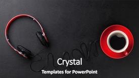  Presentation with cup coffee - Colorful presentation theme enhanced with soul food - headphones and coffee cup backdrop and a dark gray colored foreground