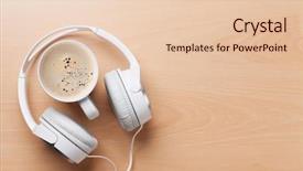  Presentation with wooden desk cup - PPT theme featuring soul food - headphones and coffee cup background and a lemonade colored foreground