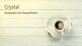  Presentation with coffee music - Presentation design having soul food - headphones and coffee cup background and a cream colored foreground