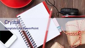  Presentation with notepad - PPT theme consisting of soul food - notepad smartphone and gift boxes background and a sky blue colored foreground