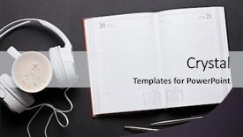  Presentation with notepad - Colorful theme enhanced with soul food - office leather desk table backdrop and a white colored foreground