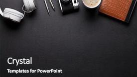  Presentation with notepad - Beautiful PPT layouts featuring soul food - office leather desk table backdrop and a dark gray colored foreground