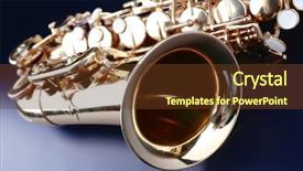  Presentation with swing - Cool new PPT theme with swing band - golden saxophone on dark background backdrop and a tawny brown colored foreground