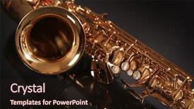  Presentation with shiny - Colorful presentation theme enhanced with music saxofon - shiny golden saxophone on black backdrop and a wine colored foreground