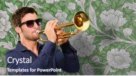  Presentation with trumpet - Cool new PPT layouts with pipe band - young man holding trumpet backdrop and a wine colored foreground