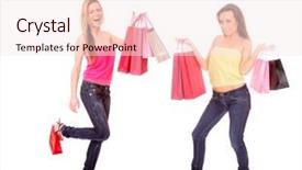  Presentation with women - Beautiful presentation theme featuring soul sisters - two shopping women isolated backdrop and a  colored foreground