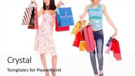 Presentation with women - Presentation theme enhanced with soul sisters - two shopping women isolated background and a  colored foreground