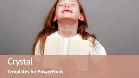  Presentation with bible - Colorful PPT theme enhanced with soulful young girl holding bible backdrop and a coral colored foreground
