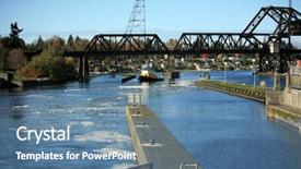  Presentation with tugboat - Audience pleasing presentation theme consisting of sound barrier - tugboat waits for its turn backdrop and a teal colored foreground