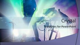  Presentation with stage - Colorful slides enhanced with sound beam - disc jokey mixing on stage backdrop and a light blue colored foreground