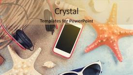  Presentation with vacation - Slides having sound beam - travel vacation items on stone background and a coral colored foreground