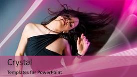  Presentation with teenage girl - Theme having sound beam - young teenage-girl dancing in laserbeam-discolight background and a violet colored foreground